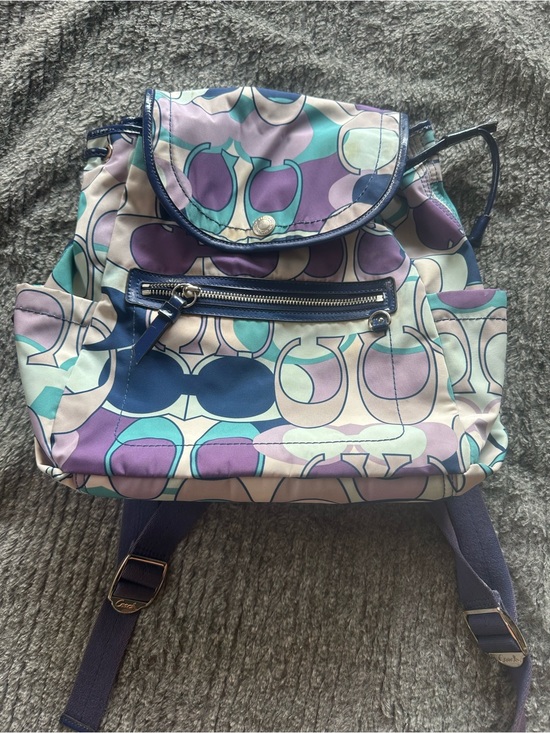 Coach Handbags - Coach Nylon Backpack in Purple, Teal & Navy Signature Print